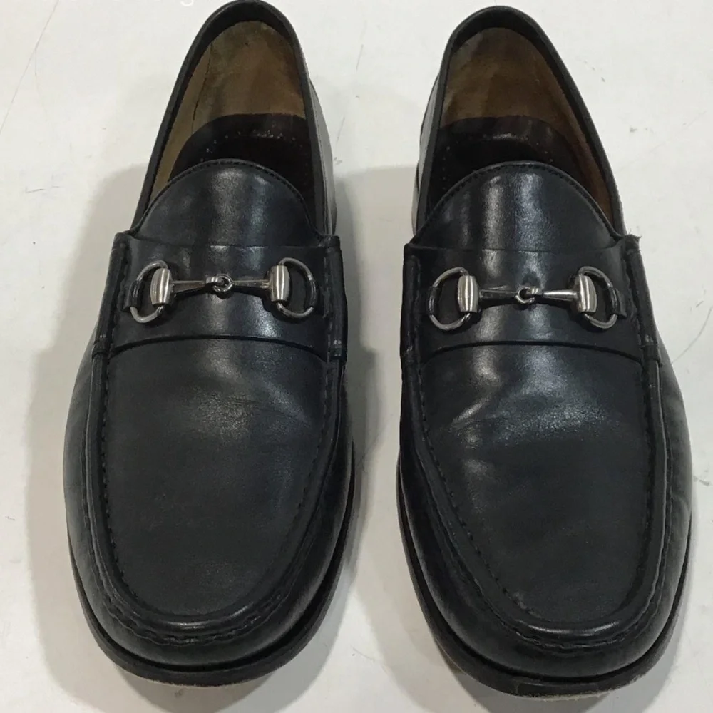 Men's Martin Dingman Addison Black Leather Horse Bit Loafers Size 10M